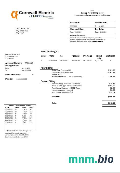 USA Cornwall electric rachunek za usługi komunalne szablon w formacie Word i PDF